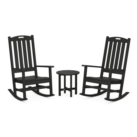 Nautical 3-Piece Porch Rocking Chair Set in Black