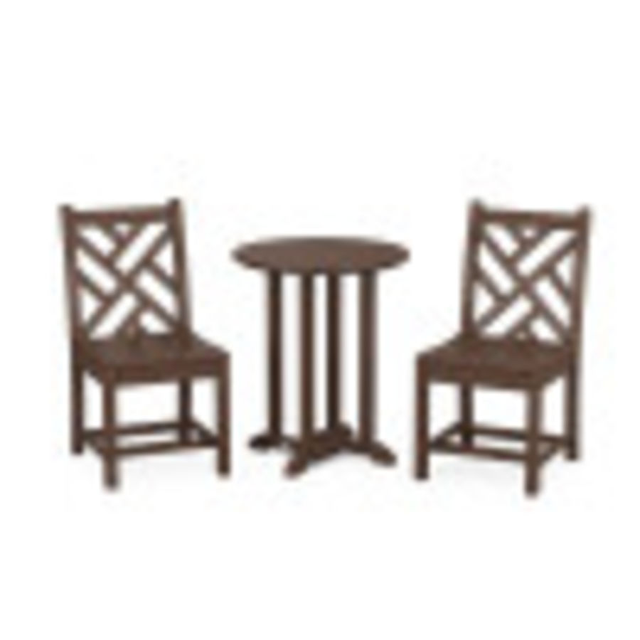 POLYWOOD Chippendale Side Chair 3-Piece Round Dining Set in Mahogany