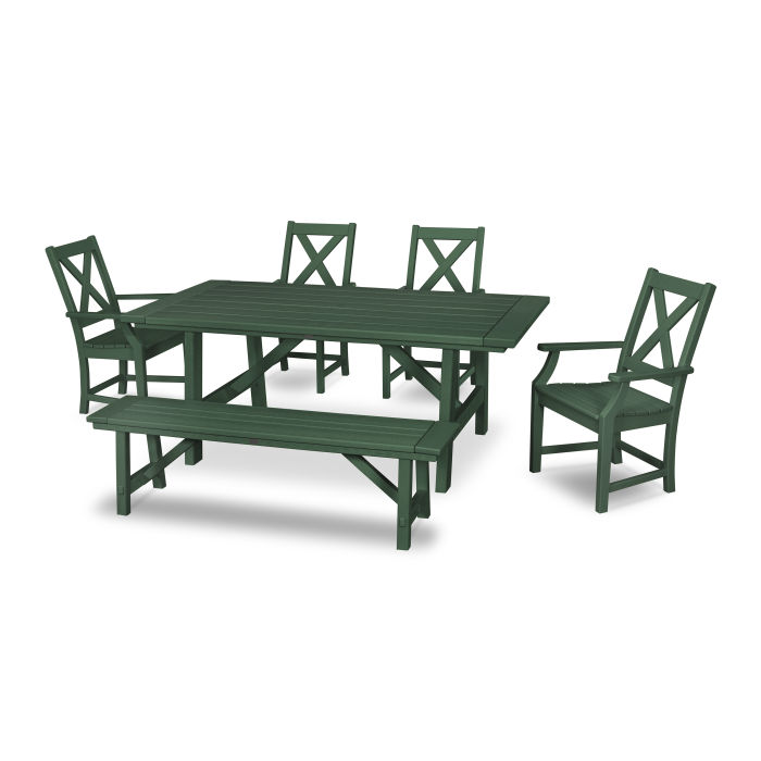 POLYWOOD Braxton 6-Piece Rustic Farmhouse Arm Chair Dining Set with Bench