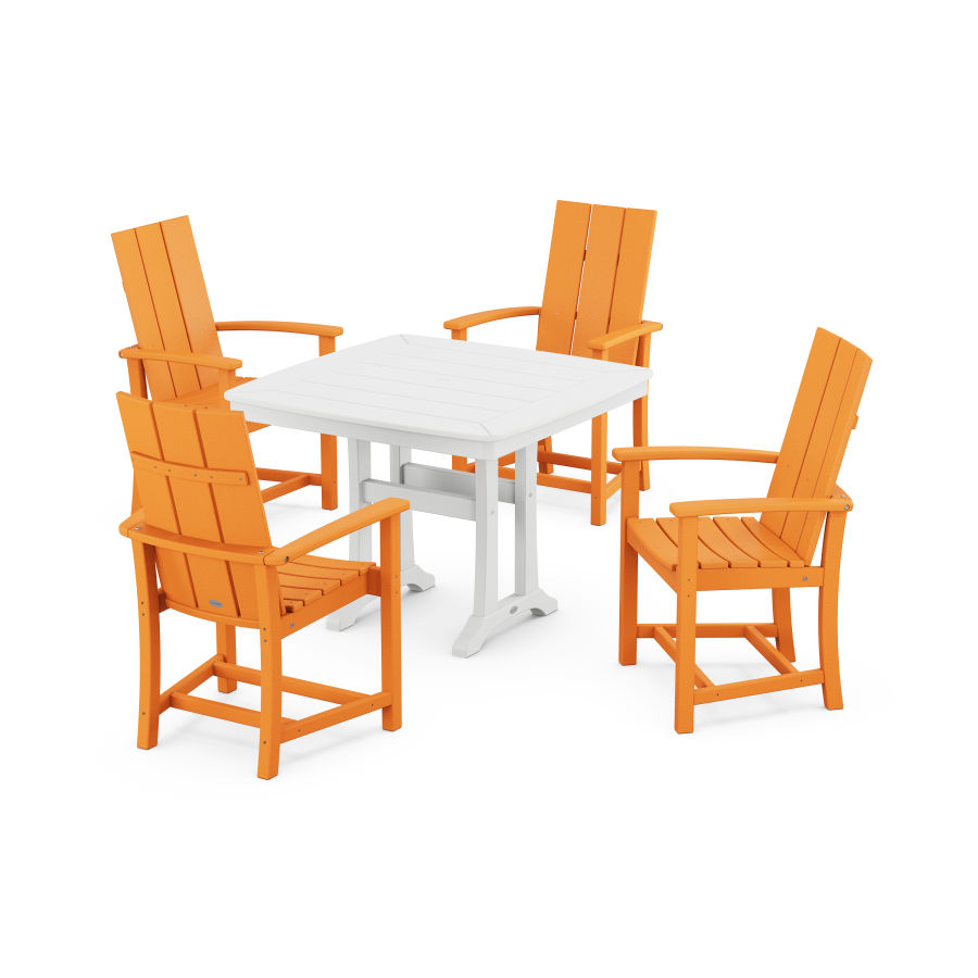 POLYWOOD Modern Adirondack 5-Piece Dining Set with Trestle Legs in Tangerine / White