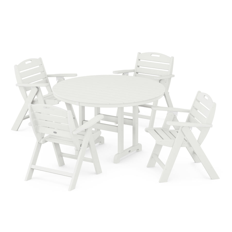 POLYWOOD Nautical Folding Lowback Chair 5-Piece Round Farmhouse Dining Set in Vintage White