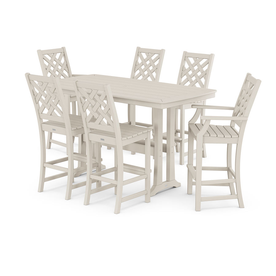 POLYWOOD Wovendale 7-Piece Bar Set with Trestle Legs in Sand