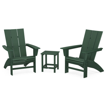 POLYWOOD Modern 3-Piece Curveback Adirondack Set with Long Island 18" Side Table in Green