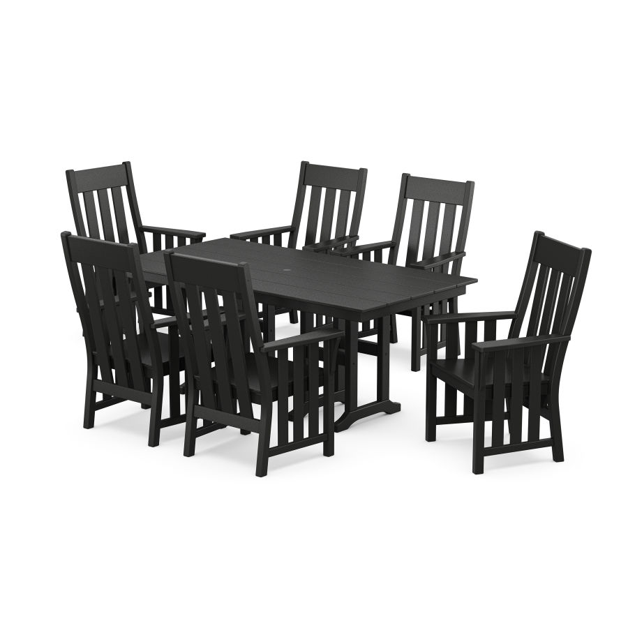 POLYWOOD Acadia Arm Chair 7-Piece Farmhouse Dining Set in Black