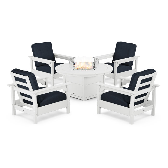 POLYWOOD Club 5-Piece Conversation Set with Fire Pit Table