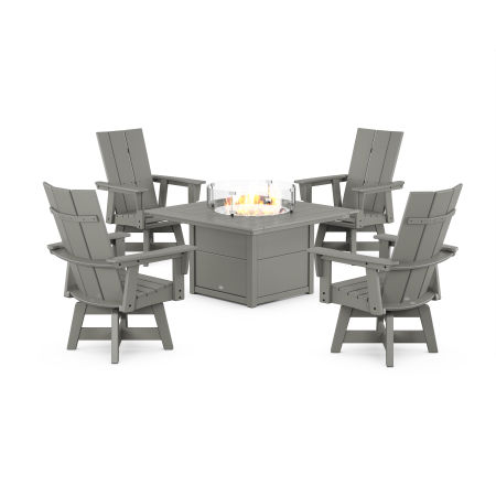 Modern 4-Piece Curveback Upright Adirondack Conversation Set with Fire Pit Table in Slate Grey