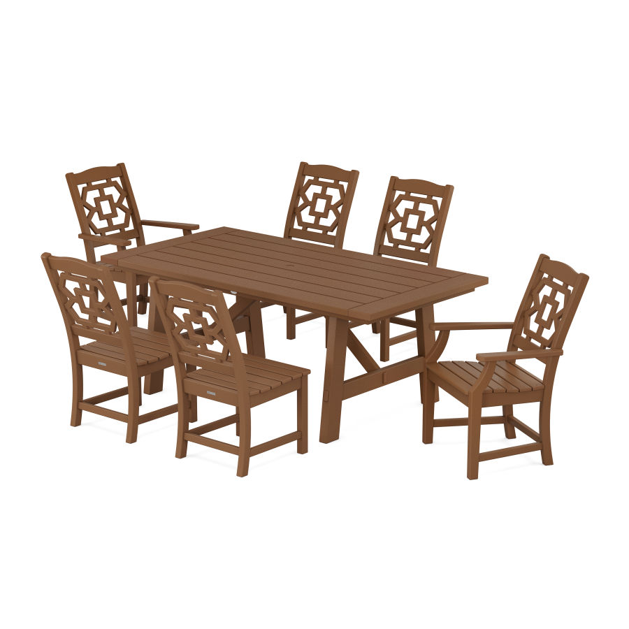 POLYWOOD Chinoiserie 7-Piece Rustic Farmhouse Dining Set in Teak