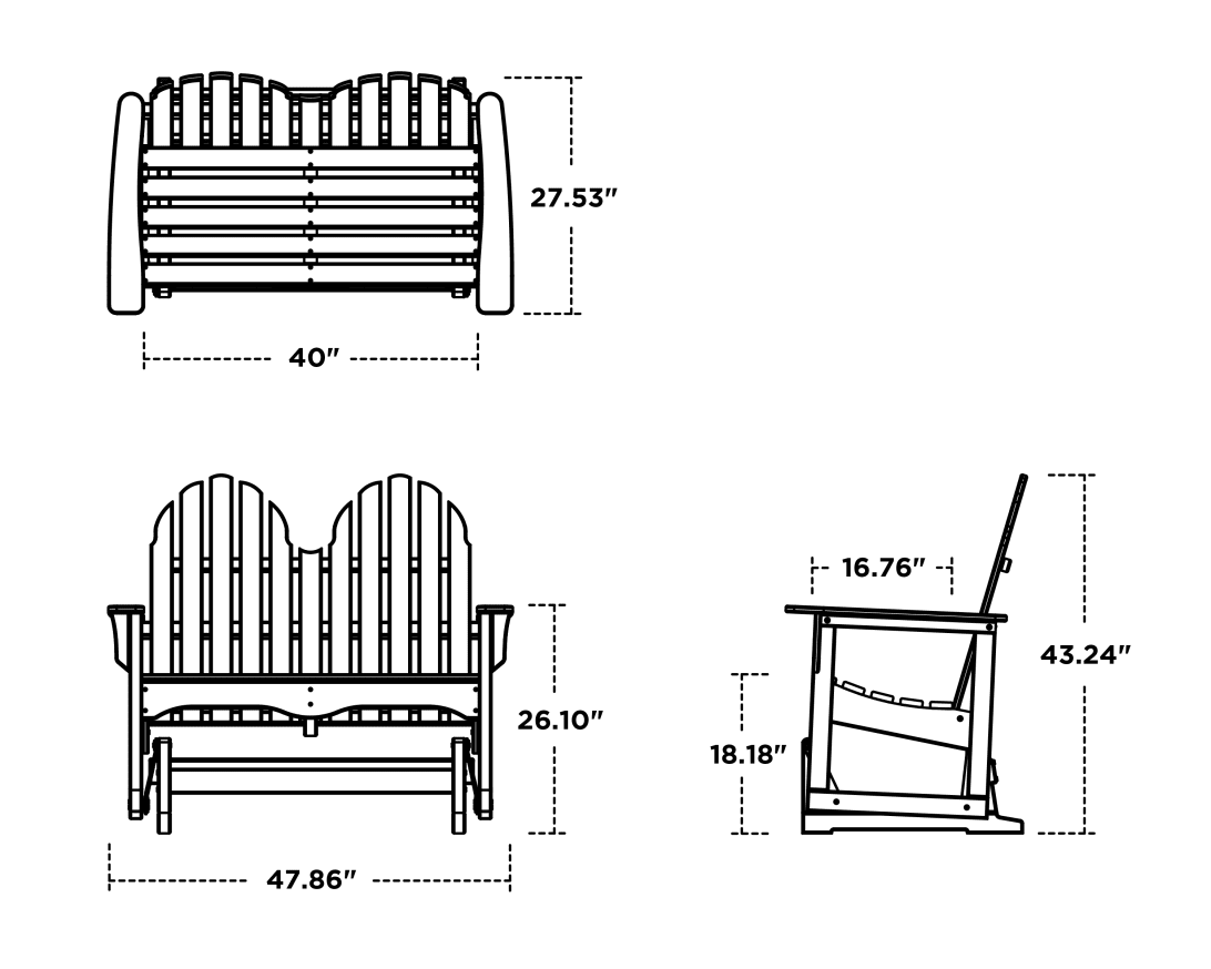 Dimensions for Cape Cod 48" Adirondack Glider