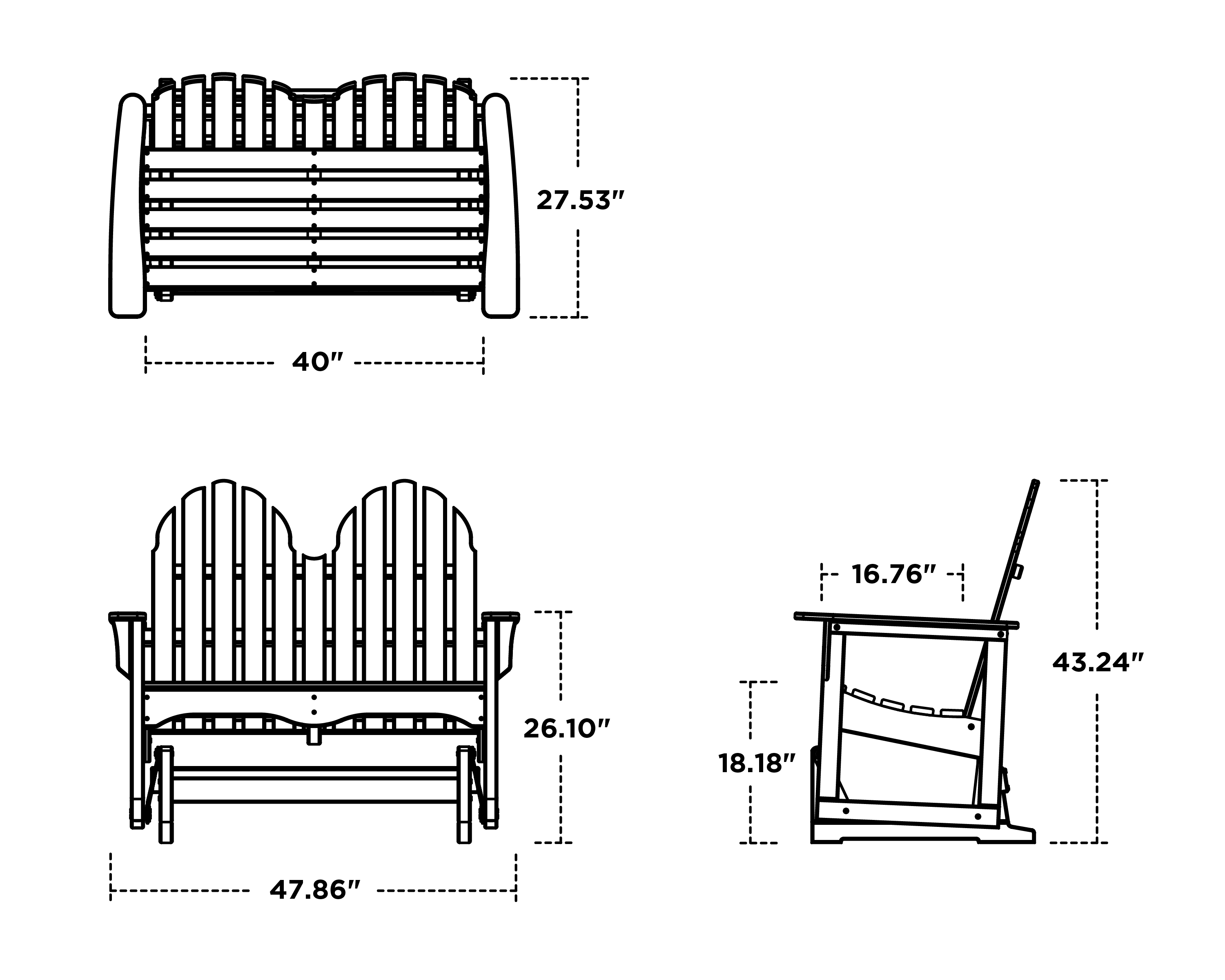 Dimensions for Cape Cod 48" Adirondack Glider