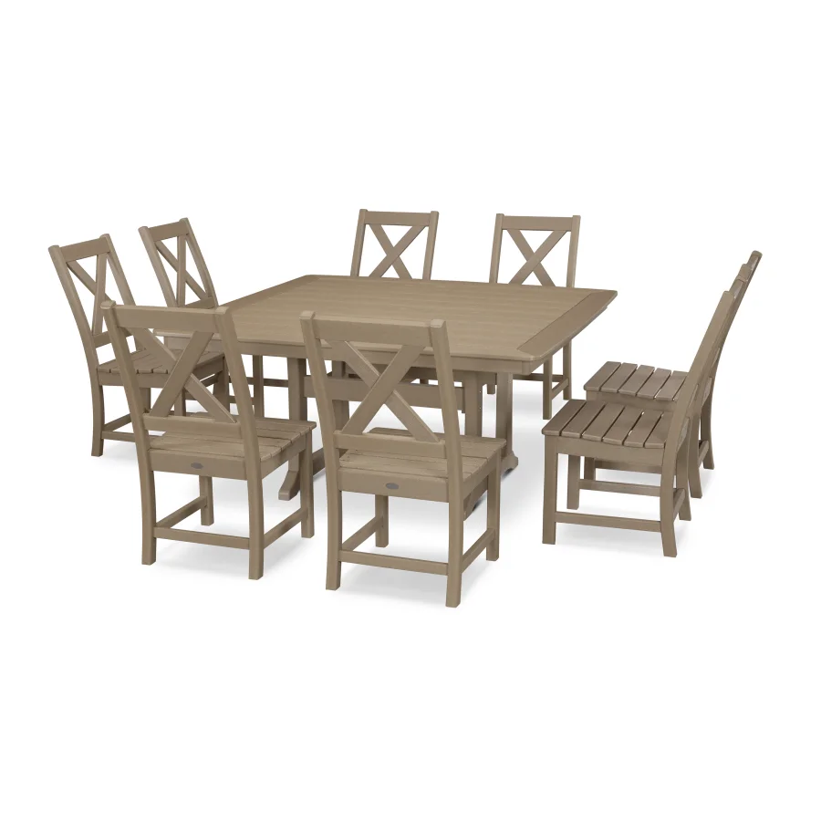 POLYWOOD Braxton 9-Piece Nautical Trestle Dining Set in Vintage Sahara