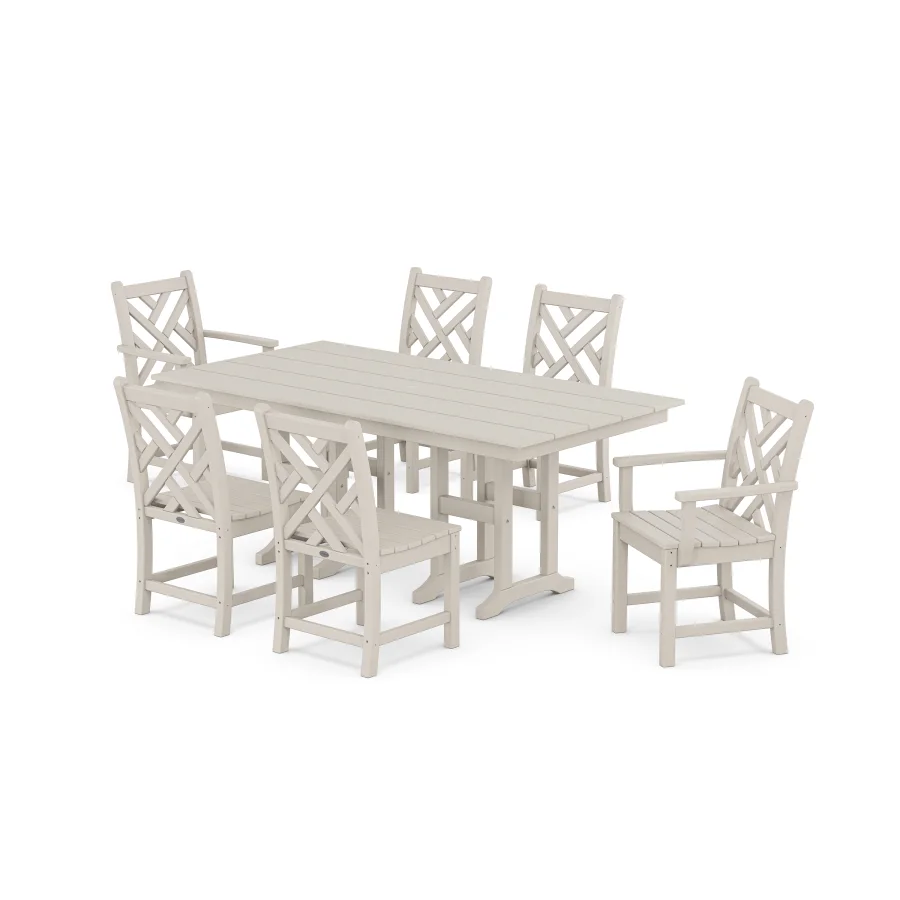 POLYWOOD Chippendale 7-Piece Farmhouse Dining Set in Sand