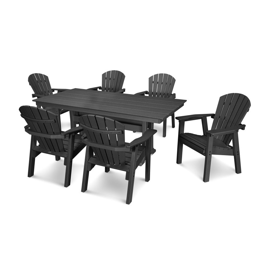 POLYWOOD Seashell 7- Piece Farmhouse Dining Set with Trestle Legs in Black
