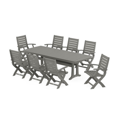 Signature Folding 9-Piece Dining Set with Trestle Legs in Slate Grey