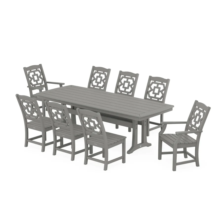 POLYWOOD Chinoiserie 9-Piece Dining Set with Trestle Legs