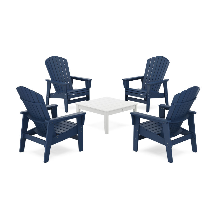 POLYWOOD 5-Piece Nautical Grand Upright Adirondack Chair Conversation Group in Navy / White