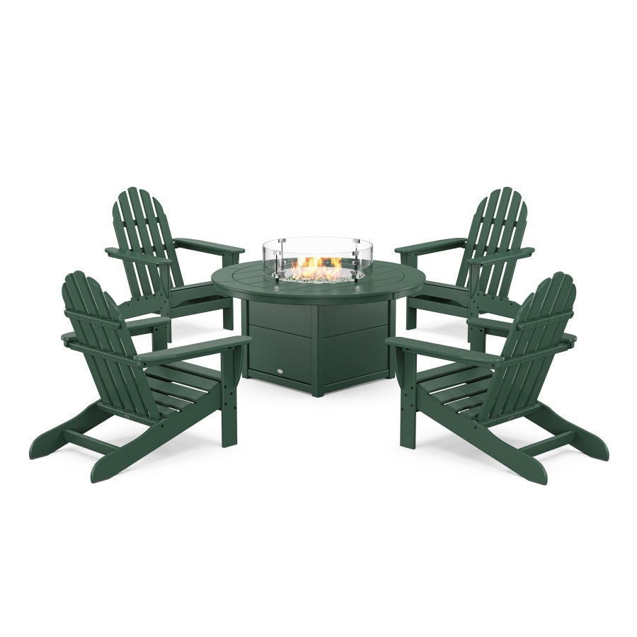 POLYWOOD Classic Adirondack 5-Piece Conversation Set with Fire Pit Table in Green