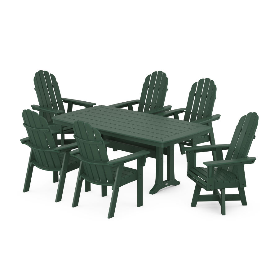 POLYWOOD Vineyard Curveback Adirondack Swivel Chair 7-Piece Dining Set with Trestle Legs in Green