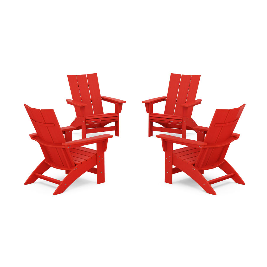 POLYWOOD 4-Piece Modern Grand Adirondack Chair Conversation Set in Sunset Red