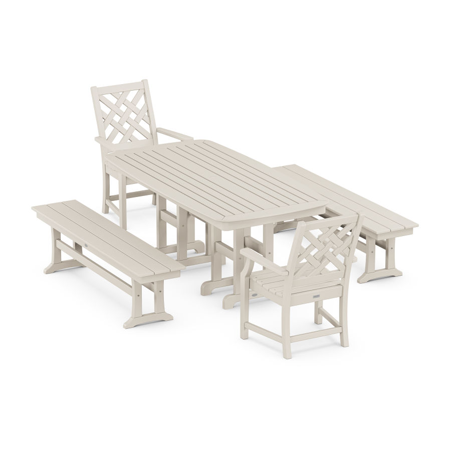 POLYWOOD Wovendale 5-Piece Dining Set with Benches in Sand