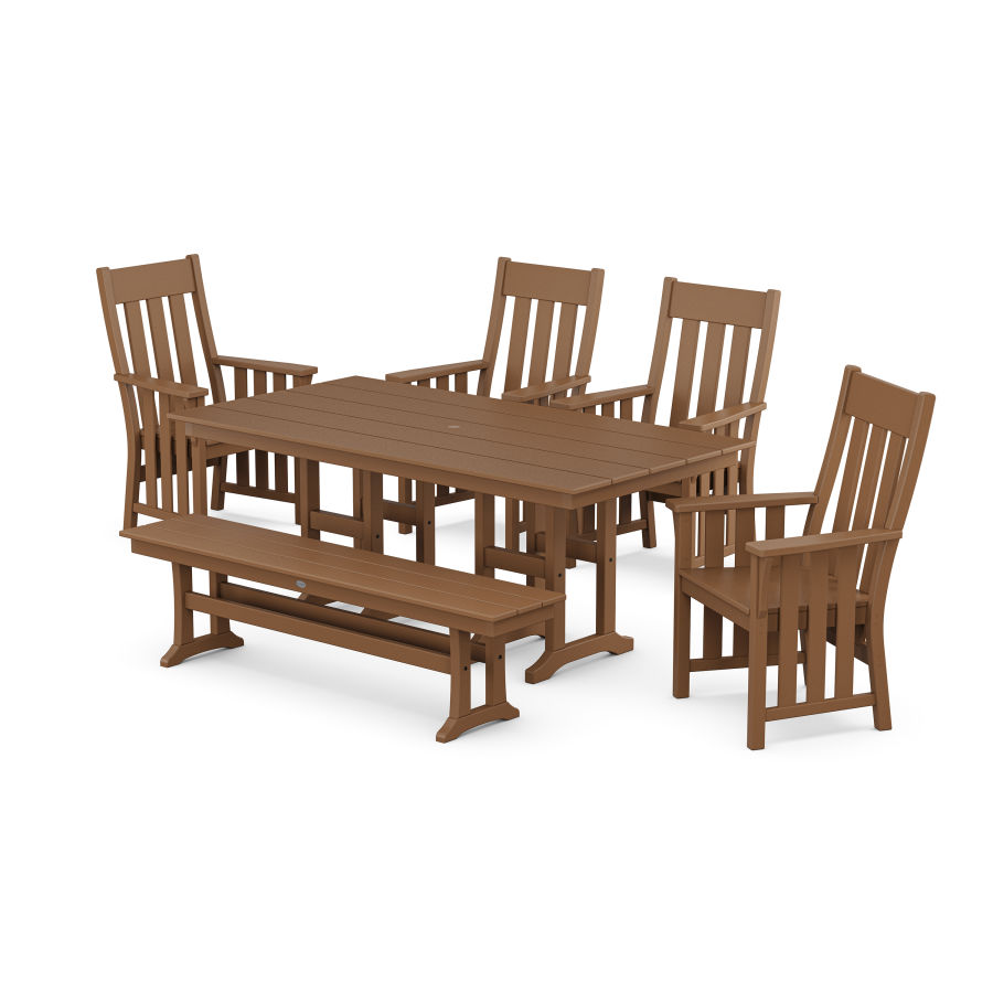 POLYWOOD Acadia 6-Piece Farmhouse Dining Set with Bench in Teak
