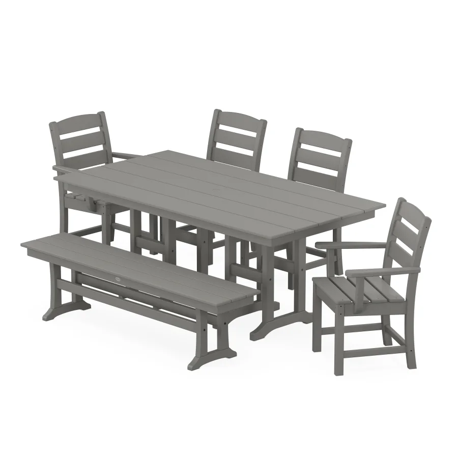 POLYWOOD Lakeside 6-Piece Farmhouse Dining Set with Bench