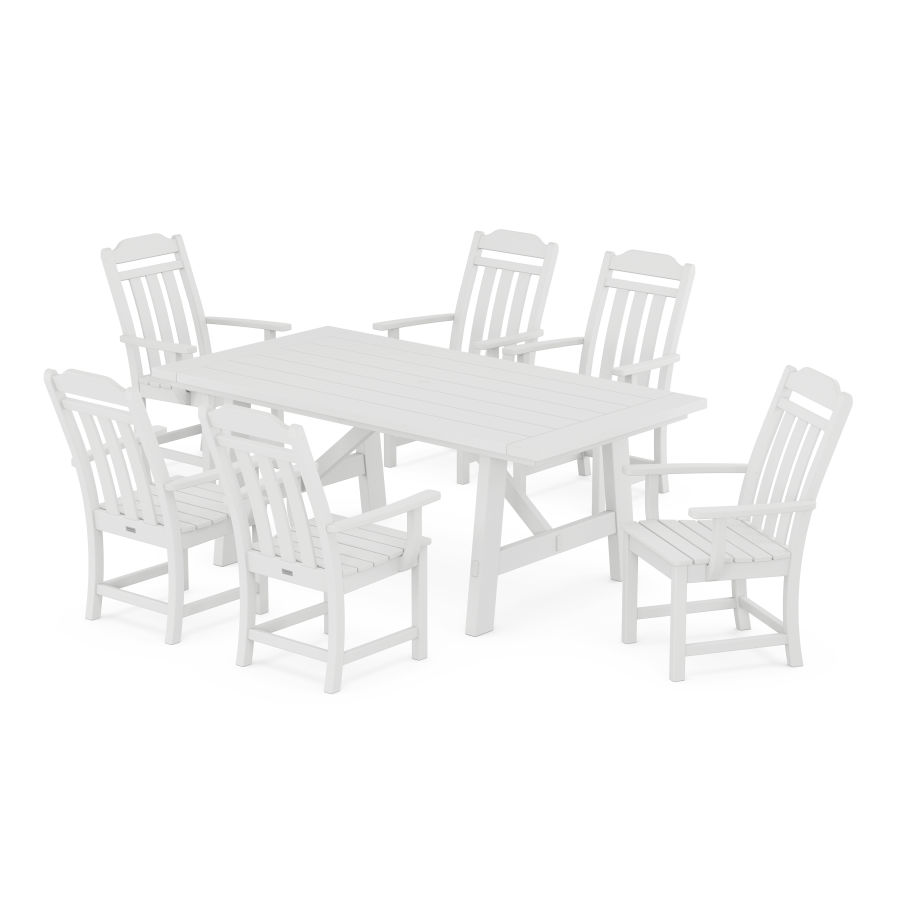 POLYWOOD Country Living Arm Chair 7-Piece Rustic Farmhouse Dining Set in White