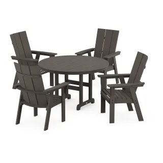 POLYWOOD Modern Curveback Adirondack 5-Piece Round Farmhouse Dining Set in Vintage Finish