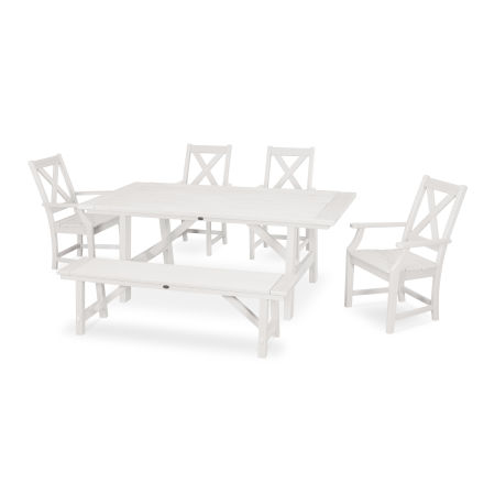 Braxton 6-Piece Rustic Farmhouse Arm Chair Dining Set with Bench in Vintage White