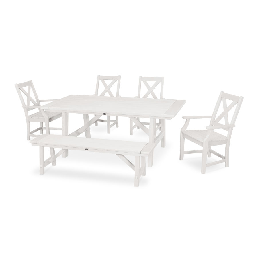 POLYWOOD Braxton 6-Piece Rustic Farmhouse Arm Chair Dining Set with Bench in Vintage White
