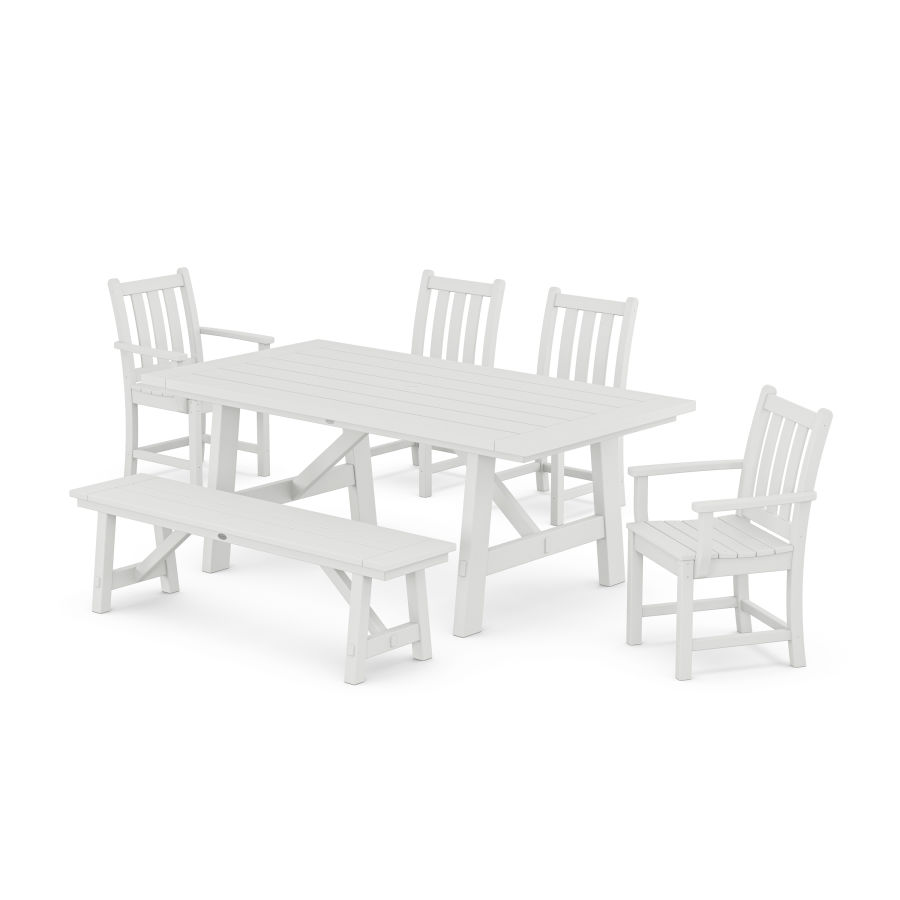 POLYWOOD Traditional Garden 6-Piece Rustic Farmhouse Dining Set With Trestle Legs in White