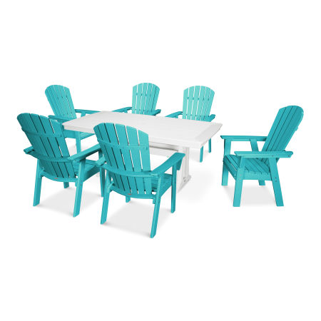 POLYWOOD Nautical Adirondack 7-Piece Trestle Dining Set in Aruba / White