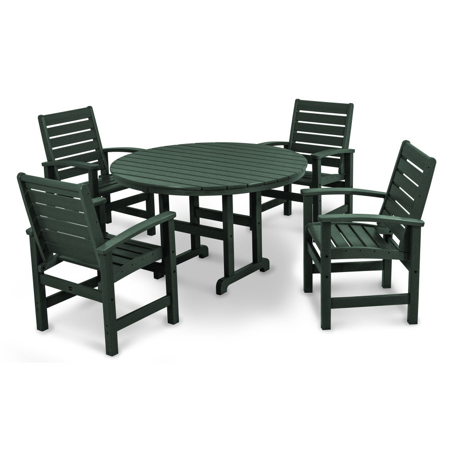 POLYWOOD Signature 5-Piece Round Farmhouse Dining Set in Green