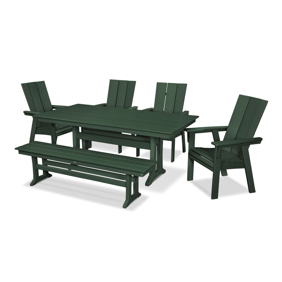 POLYWOOD Modern Adirondack 6-Piece Farmhouse Trestle Dining Set with Bench in Green