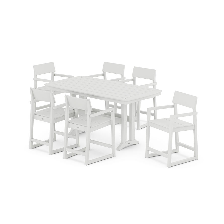 POLYWOOD EDGE Arm Chair 7-Piece Counter Set with Trestle Legs in White
