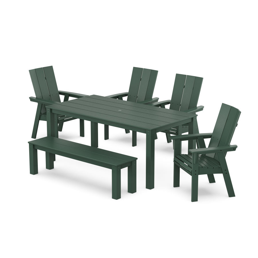 POLYWOOD Modern Curveback Adirondack 6-Piece Parsons Dining Set with Bench in Green