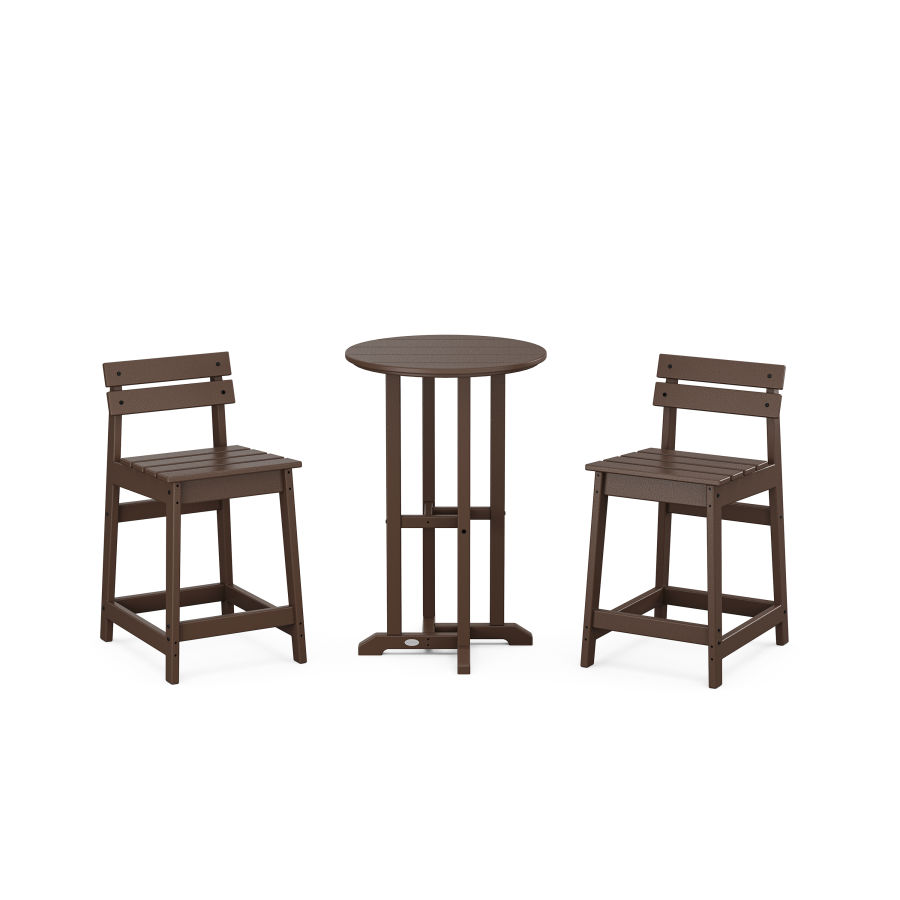 POLYWOOD Modern Studio Plaza Lowback Counter Chair 3-Piece Bistro Set in Mahogany