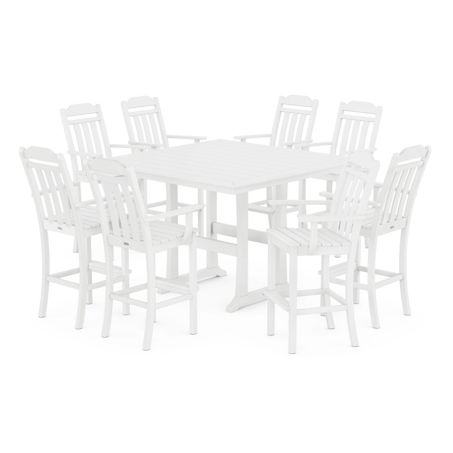 POLYWOOD Country Living 9-Piece Bar Set with Trestle Legs in White