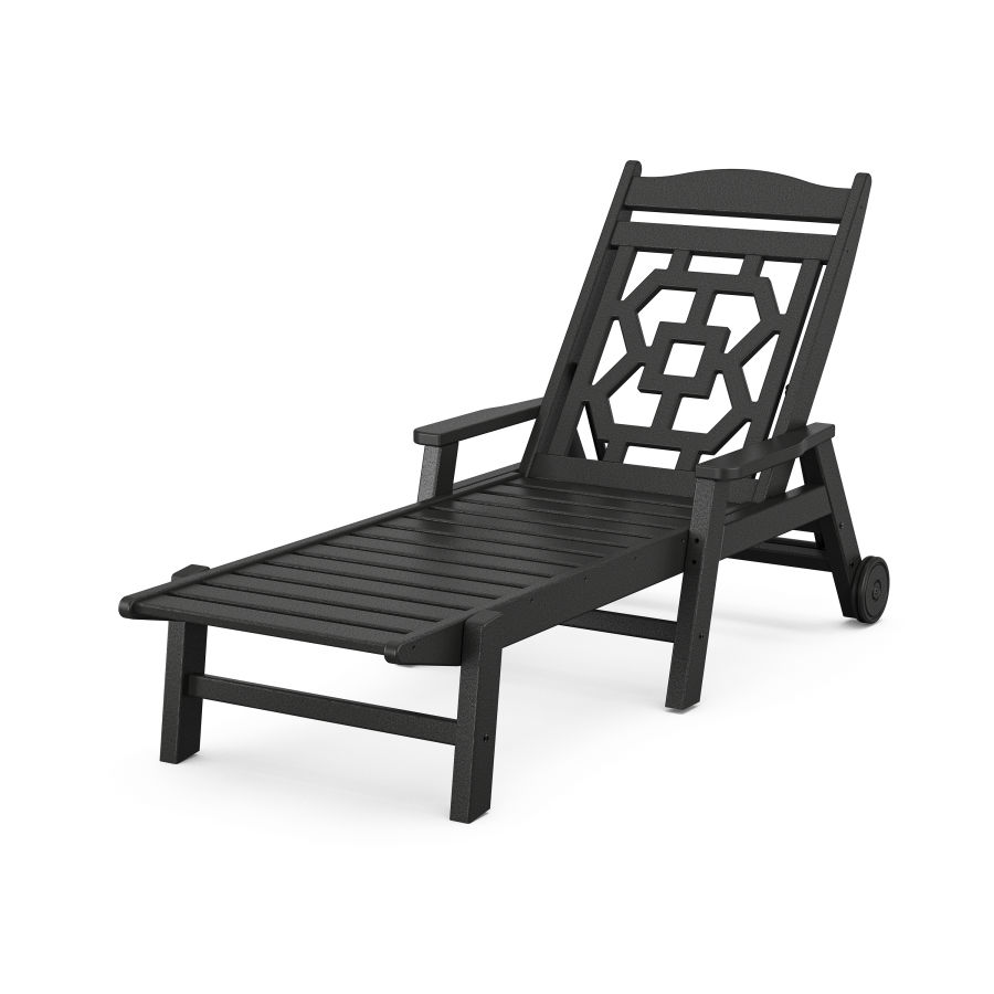 POLYWOOD Chinoiserie Chaise Lounge in Black