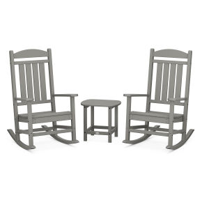 Polywood Estate 3 Piece Rocking Chair, White Patio Rocking Chair Set