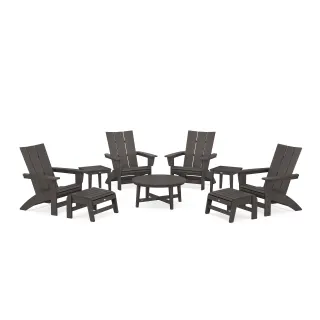 POLYWOOD Modern Grand Adirondack 9-Piece Conversation Set in Vintage Finish