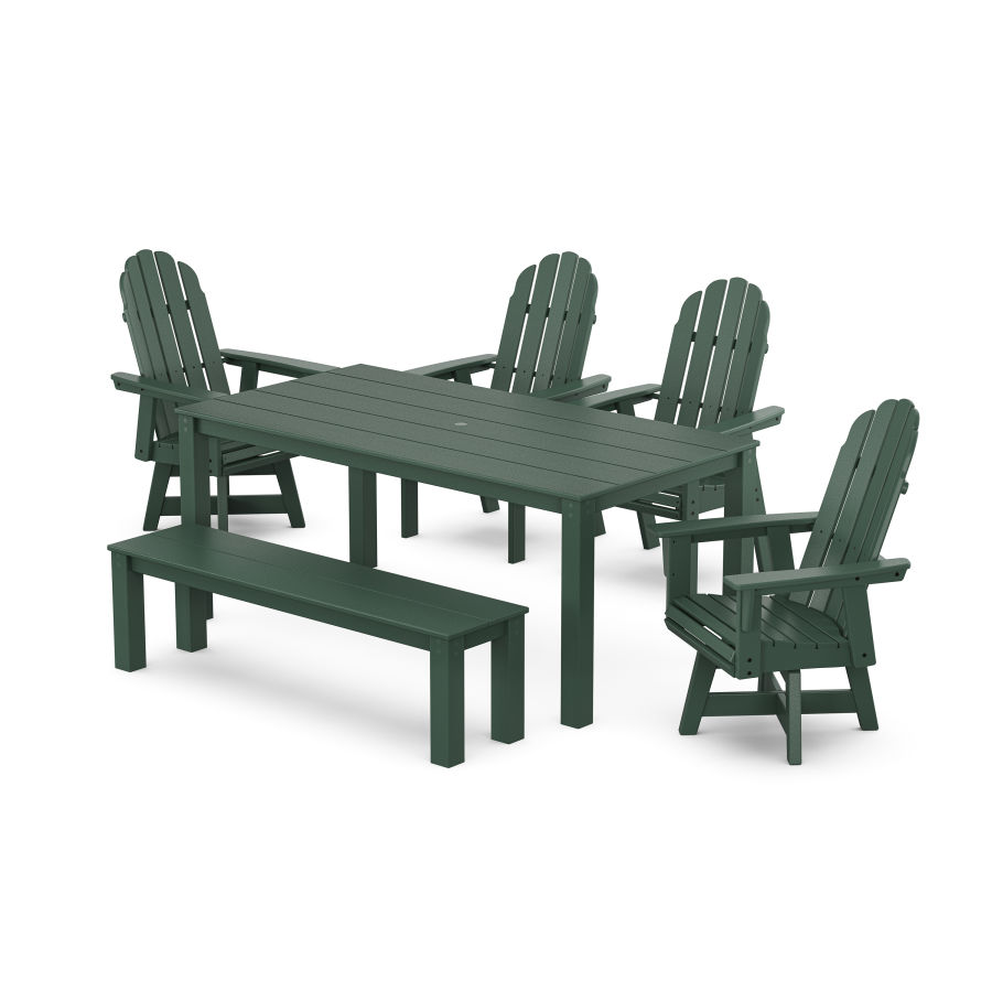 POLYWOOD Vineyard Curveback Adirondack 6-Piece Parsons Swivel Dining Set with Bench in Green