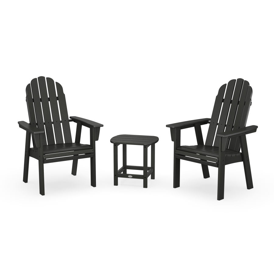 POLYWOOD Vineyard 3-Piece Curveback Upright Adirondack Chair Set in Black