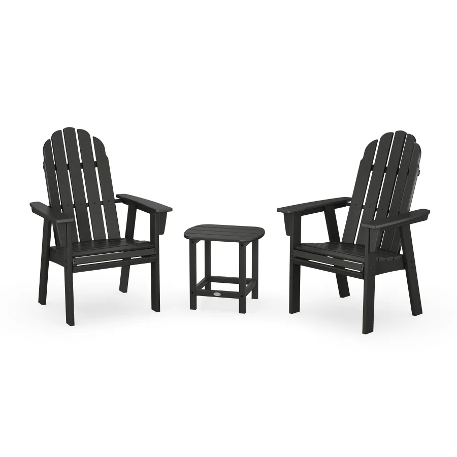 POLYWOOD Vineyard 3-Piece Curveback Upright Adirondack Chair Set in Black