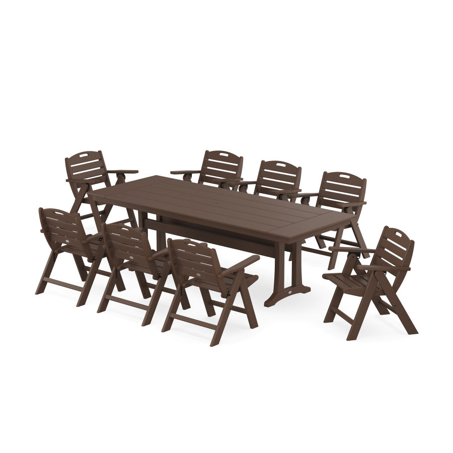 POLYWOOD Nautical Lowback 9-Piece Farmhouse Dining Set with Trestle Legs in Mahogany