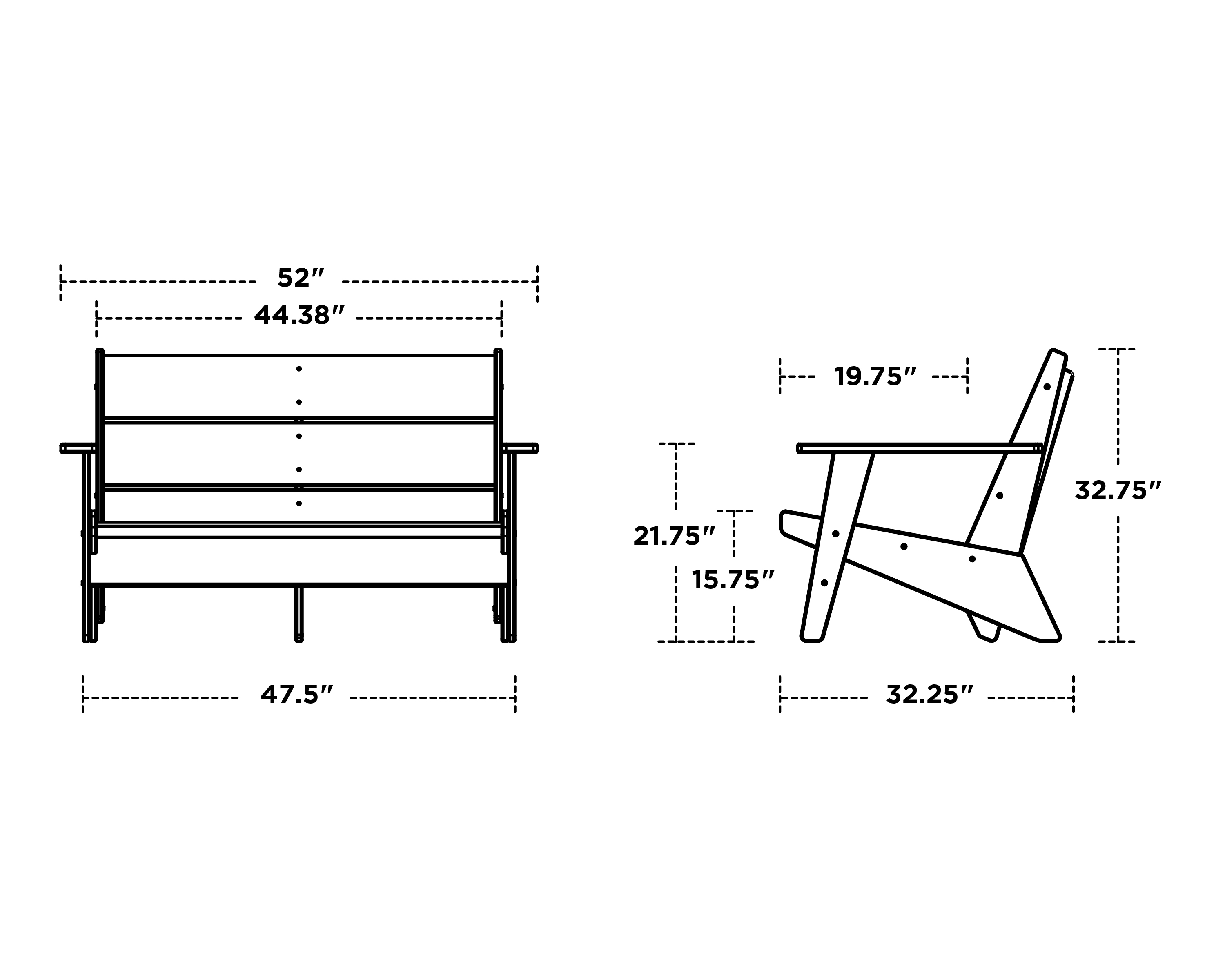 Dimensions for Riviera Modern Lounge Loveseat Frame
