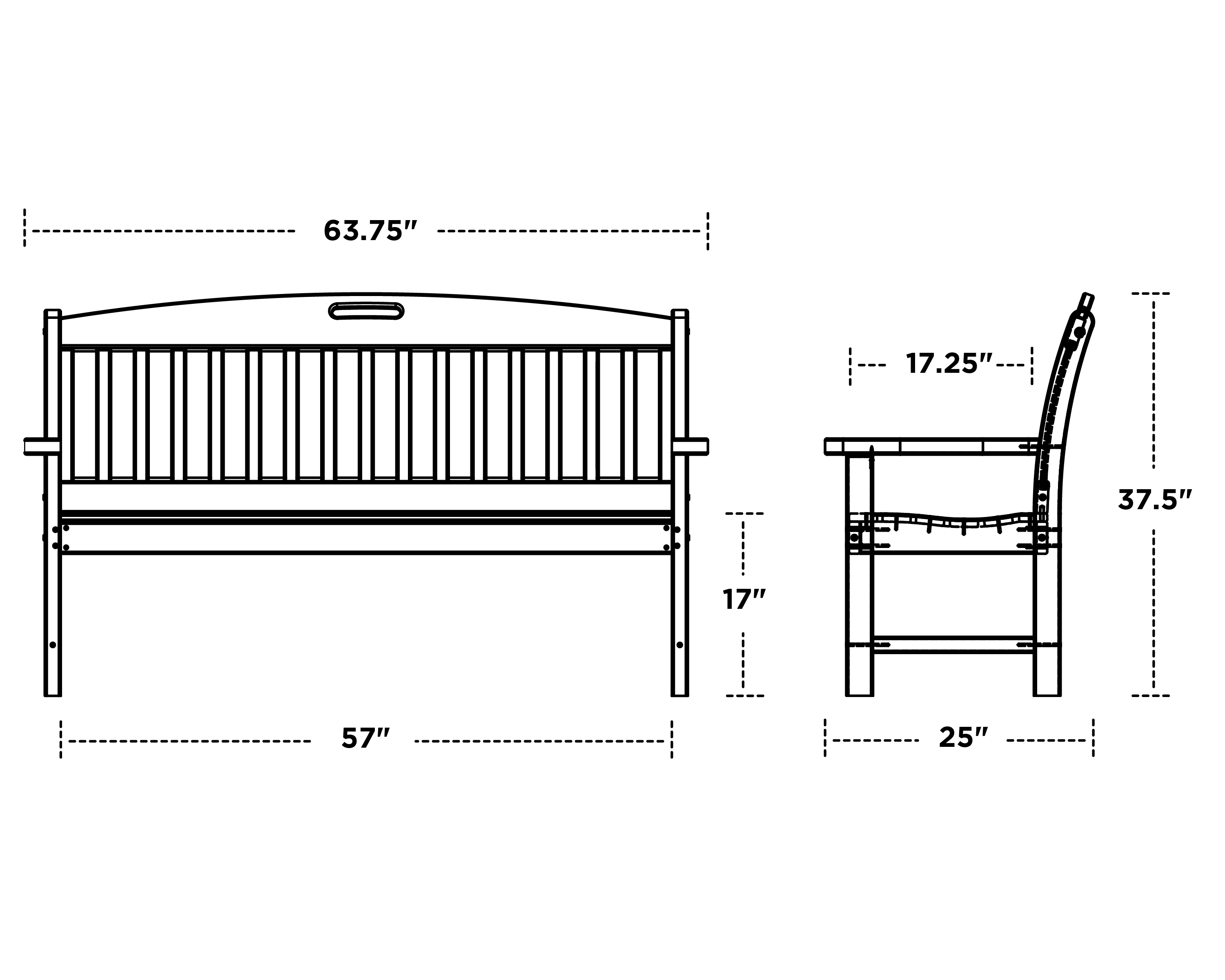 Dimensions for Nautical 60" Bench
