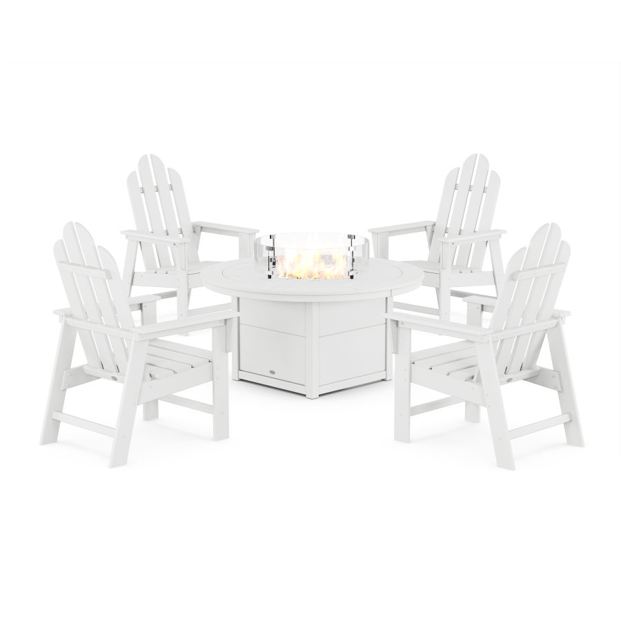 POLYWOOD Long Island 4-Piece Upright Adirondack Conversation Set with Fire Pit Table in White