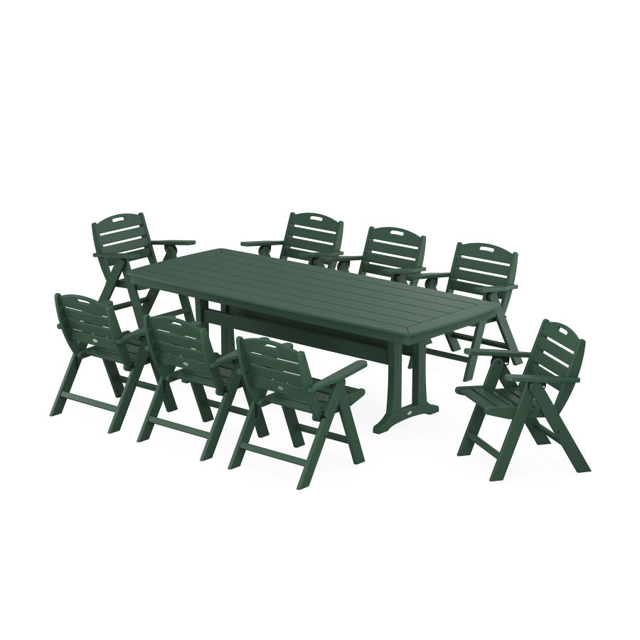 POLYWOOD Nautical Lowback 9-Piece Dining Set with Trestle Legs in Green