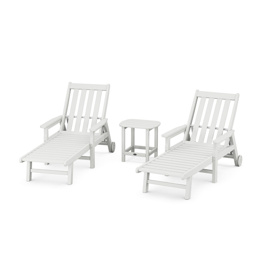 POLYWOOD Vineyard 3-Piece Chaise with Arms and Wheels Set in White