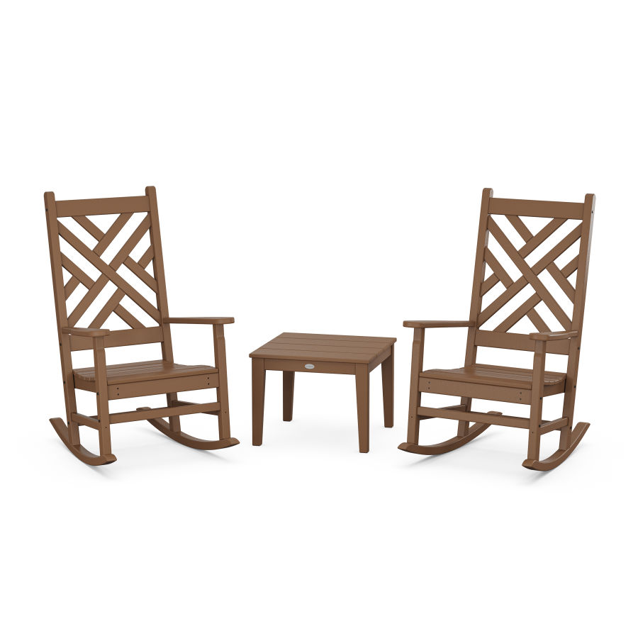 POLYWOOD Chippendale 3-Piece Rocking Chair Set in Teak